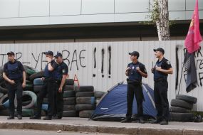 Law enforcers near the TV channel "Inter"