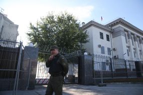Law enforcement officers at the Russian embassy