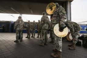 Military orchestra on the platform