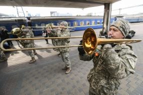 Military orchestra on the platform