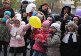 Children at the opening of a new park