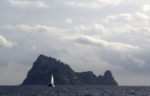 Sailing yacht in the Mediterranean Sea near the island of Ibiza