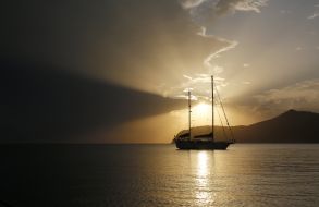 Sailing yacht in the Mediterranean Sea near the island of Ibiza