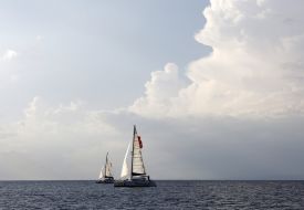 Sailing yacht in the Mediterranean Sea near the island of Ibiza