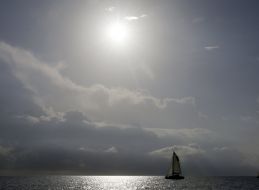 Sailing yacht in the Mediterranean Sea near the island of Ibiza