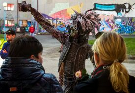 Women considering monument to Andy Warhol