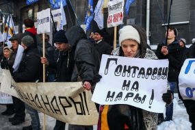 Protesters outside the National Bank