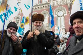 Protesters outside the National Bank