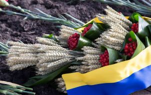 Композиція з колосків та калини 