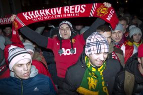 March of fans of FC "Manchester United" in Odessa
