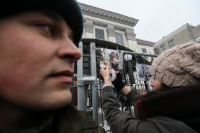 The protest against the bombing of Aleppo at Russian embassy