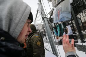 The protest against the bombing of Aleppo at Russian embassy