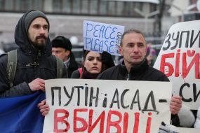 The protest against the bombing of Aleppo at Russian embassy