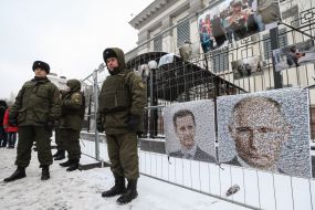 The protest against the bombing of Aleppo at Russian embassy