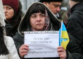 The protest against the bombing of Aleppo at Russian embassy