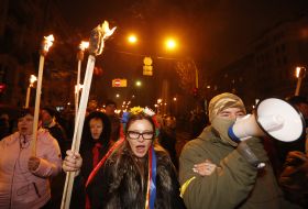 Participants torchlight procession