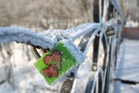 Snowy lock on the bridge lovers