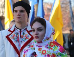 Participants of the ceremony of laying flowers