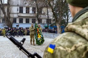 Participants of the ceremony of laying flowers