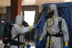 Rescuers work out chemical reconnaissance skills