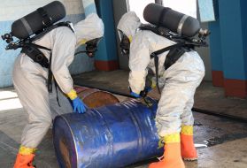 Rescuers work out chemical reconnaissance skills