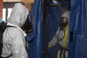 Rescuers work out chemical reconnaissance skills