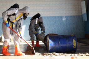 Rescuers work out chemical reconnaissance skills