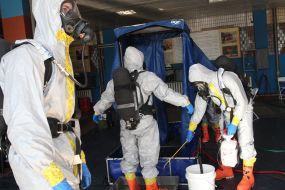 Rescuers work out chemical reconnaissance skills