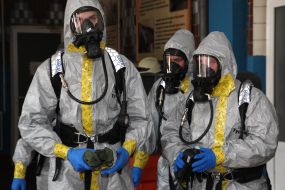 Rescuers work out chemical reconnaissance skills