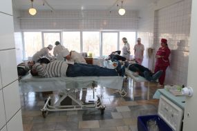 The donor gives blood