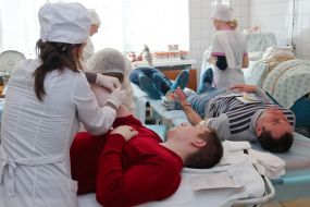 The donor gives blood