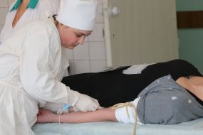 The donor gives blood