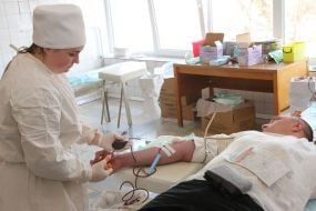 The donor gives blood