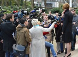 Olena Zerkal communicates with journalists