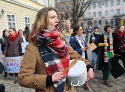 Women march in Lviv