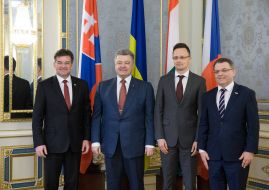 Lubomir Zaoralek, Miroslav Lajcak, Petro Poroshenko and Peter Siyarto