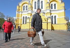Man with Easter baskets