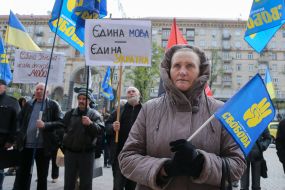 Participants of the picket near KSCA