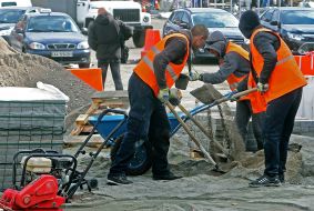 Дорожные работы возле метро "Левобережная"