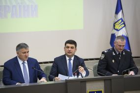 Arsen Avakov, Vladimir Groysman and Sergey Knyazev