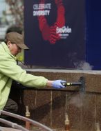 Cleaning the fountain