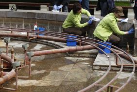 Cleaning the fountain