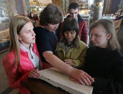 Blind children touching icons