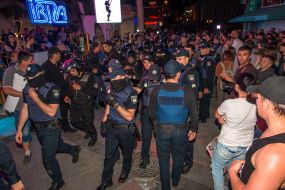 Clash between police officers and protesters