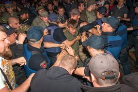 Clash between police officers and protesters