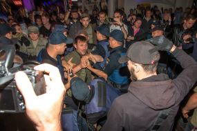 Clash between police officers and protesters