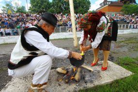 The musicians play on trembitah