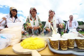 The musicians play on trembitah