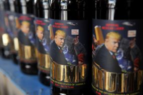 Bottles of beer with a picture of Donald Trump