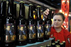 Bottles of beer with a picture of Donald Trump